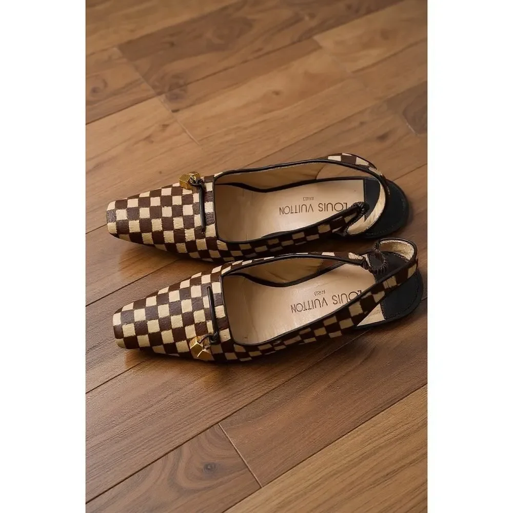 Louis Vuitton Damier Pony Hair Slingback Heels 37.5 - Picture 2 of 6